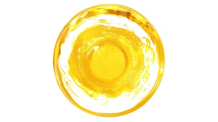 A circular droplet of yellow oily liquid is prominently presented, isolated on a clean white background, a remarkable creation of generative AI. The distinct circular shape and the bright yellow 