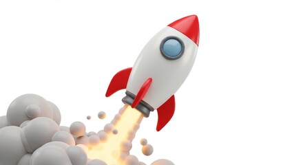 Cartoon Rocket Blasting Off	