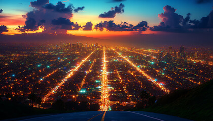 Colorful Pixelated City Skyline Sunset View