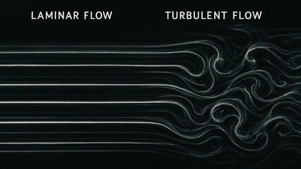 image illustrates contrast between laminar flow and turbulent flow, showcasing smooth, orderly movement of fluid laminar flow and chaotic