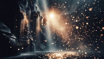 A momentary shower of sparkling droplets frozen as delicate orbs