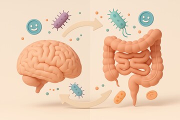 Gut-Brain Harmony: A detailed illustration showcasing the interconnectedness of the gut and brain, highlighting the significant influence of gut health on brain function and overall well-being.