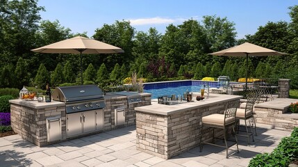 Fototapeta premium Perfect for daytime gatherings with natural light enhancing the high-resolution details of this luxurious outdoor living space.