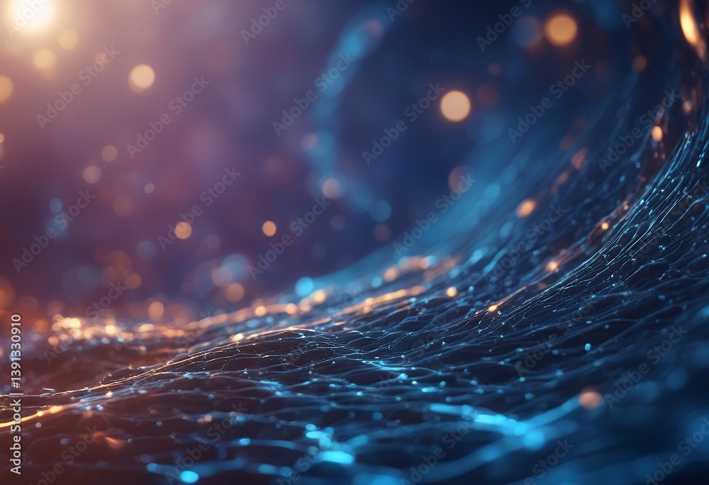 Poster form 3d microworld blue lines particles surfaces rendering sci glowing grid version bokeh field 4 de