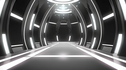 Naklejka premium Captivating tunnel illuminated by bright lights leading to an enigmatic journey of discovery and adventure beyond the darkness ahead