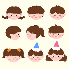 귀여운 만화 어린이 얼굴 세트