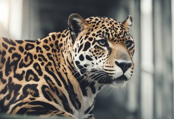 Naklejka premium front animal shadow isolated white view jaguar wild prowling spot jungle background wildlife carnivorous mammal eye walking looking panther felino gracious carnivore spotted strength prowl power cat