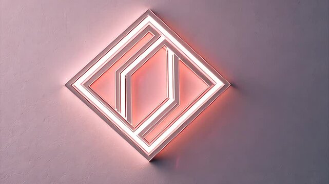 Pink illuminated geometric wall art; nested squares