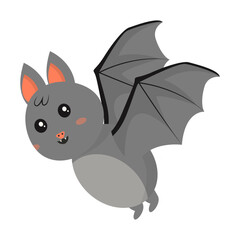 Kawaii Bat Character with Cartoon Design. Vector Illustration.