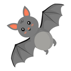 Kawaii Bat Character with Cartoon Design. Vector Illustration.