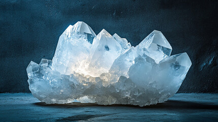 Ice crystal floating in void, glowing faintly