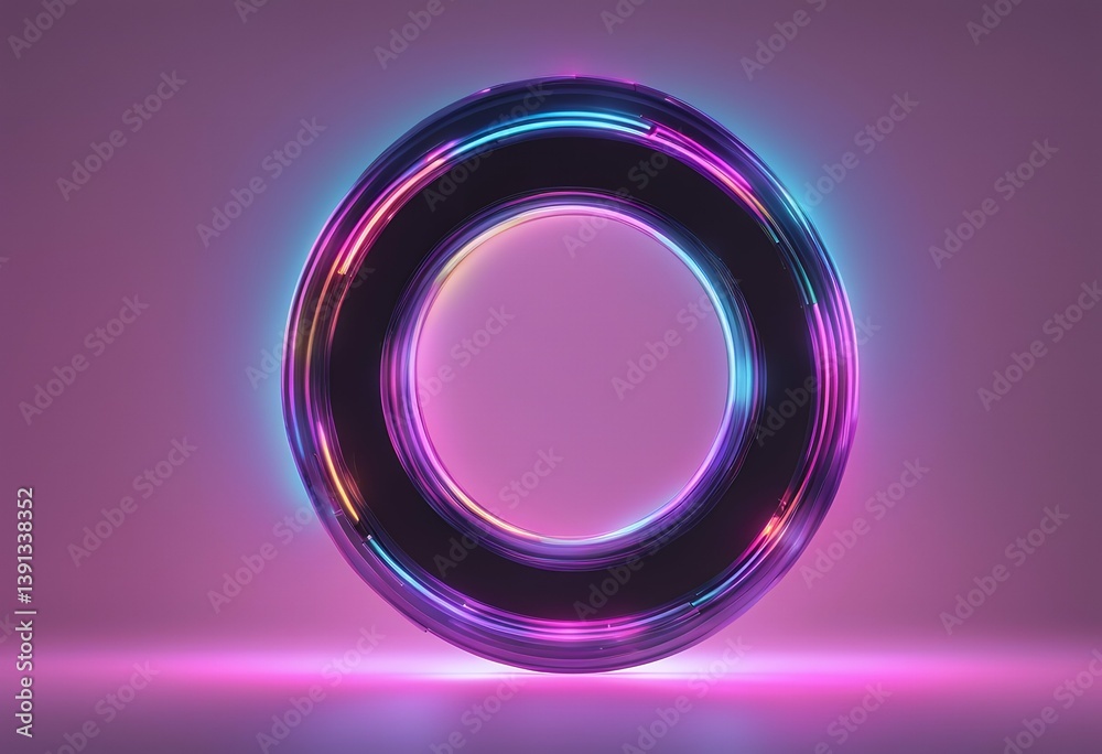 Wall mural symbol sparkling lights background text isolated halo ring render space frame round neon spectrum 3d