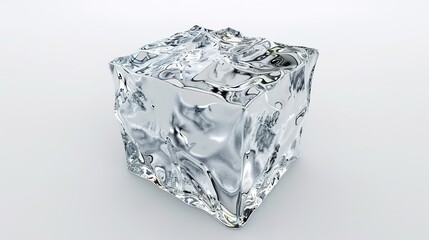 Obraz premium A perfectly formed crystal ice cube is distinctly isolated on a pristine white background, a remarkable creation brought to life by generative AI. The transparency and glistening surface of the ice 