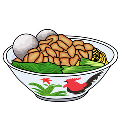 Close up of Mie Ayam Bakso or Chicken Noodles from Indonesia