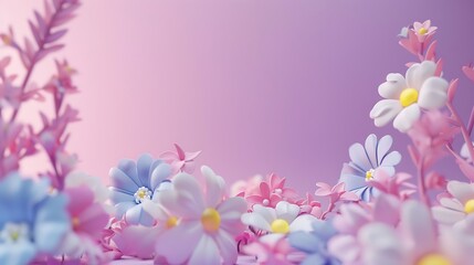 Fototapeta premium Pastel Floral Border Frame on Purple Background