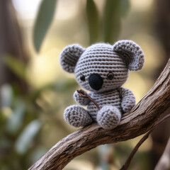 Miniature woolen koala in the forest