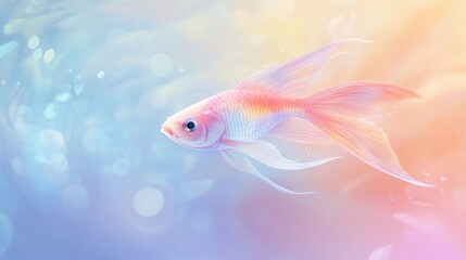 Obraz premium A colorful, ethereal goldfish swimming gracefully in a dreamy, soft background.