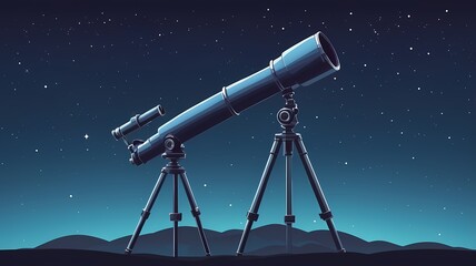 Telescope icon, night sky theme, crisp vector illustration