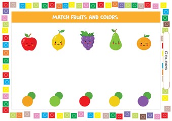 Worksheets for children – kids activity – match the pictures by color