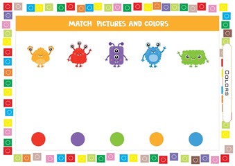 Worksheets for children – kids activity – match the pictures by color