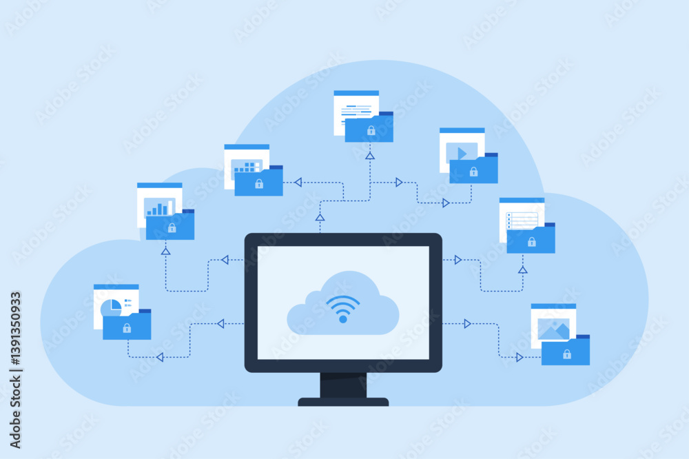 Aufkleber business technology online cloud computing connection server service concept. datacenter security concept. 