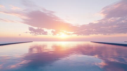 Fototapeta premium A serene sunset over an infinity pool reflecting vibrant colors.