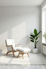 Minimalist white room with sleek Scandinavian furniture and natural lighting, minimalist, modern, scandinavian design