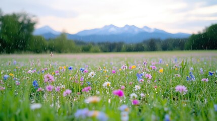 Obraz premium Lush meadow flowers at sunset