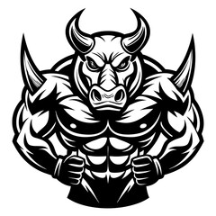 Muscular Rhinoceros Logo Illustrations: Powerful Rhino Vector Designs