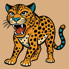 Angry Leopard Linocut Vector Illustration: Bold Wildlife Art & Fierce Feline Design