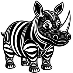 Rhino Cute Cartoon Vector: Black and White Animal Illustration Set