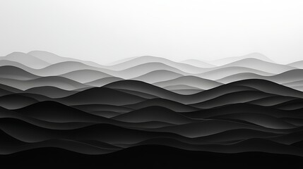 Fototapeta premium Abstract black and white landscape featuring layered waves, creating a serene and minimalist visual effect.