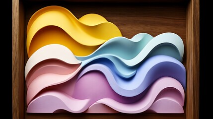 Obraz premium Abstract colorful wave art in wooden frame.