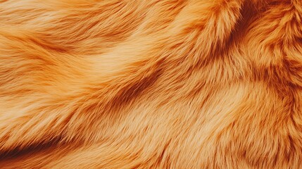 A close-up view of soft, orange fur with wavy textures, showcasing warm tones and a plush appearance.