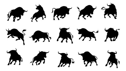Silhouette bull matador illustration collection. vector. editable.