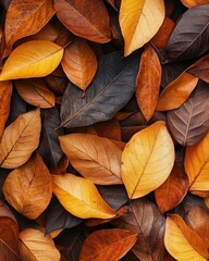 Autumnal Symphony A Captivating Close Up of Fallen Leaves in Shades of Yellow Brown and Black Creating a Warm and Cozy Fall Aesthetic