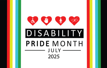 Disability Pride Month 2025. Hand, people icon and heart. Great for cards, banners, posters, social media and more. White background.