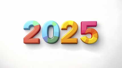 Vibrant 2025 Year Text With Bold Colorful Numbers on White Background