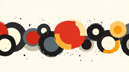 Obraz premium Abstract geometric pattern with overlapping circles in red, orange, black, and grey.