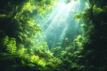 Obraz premium Dense tropical rainforest immersed in darkness, evoking mystery and wild nature. Ideal for themes of adventure or isolation. 