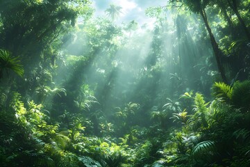 Dense tropical rainforest immersed in darkness, evoking mystery and wild nature. Ideal for themes of adventure or isolation.
