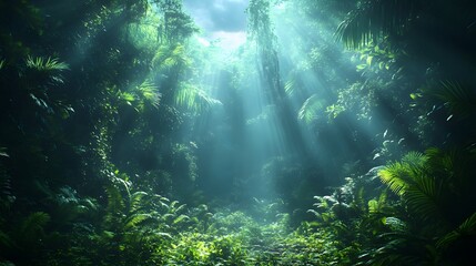 Obraz premium Dense tropical rainforest immersed in darkness, evoking mystery and wild nature. Ideal for themes of adventure or isolation. 