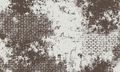 A distressed brick wall texture with peeling paint and grunge effects, creating a rustic and aged appearance, ideal for backgrounds, overlays, and artistic designs.