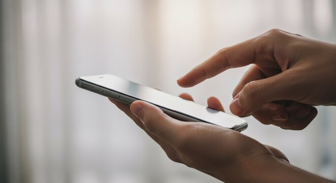 Close-Up of Hand Using Smartphone Touchscreen Indoors