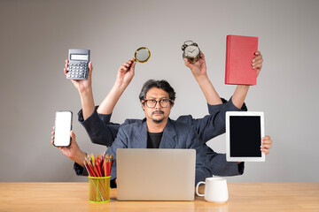 In business you need to be prepared for anything. Serious businessman working on laptop.