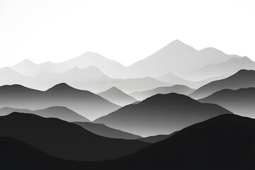 Misty mountain range silhouettes