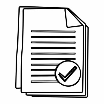 recommend clip art: Document approved with checkmark - line art vector illustration in white background