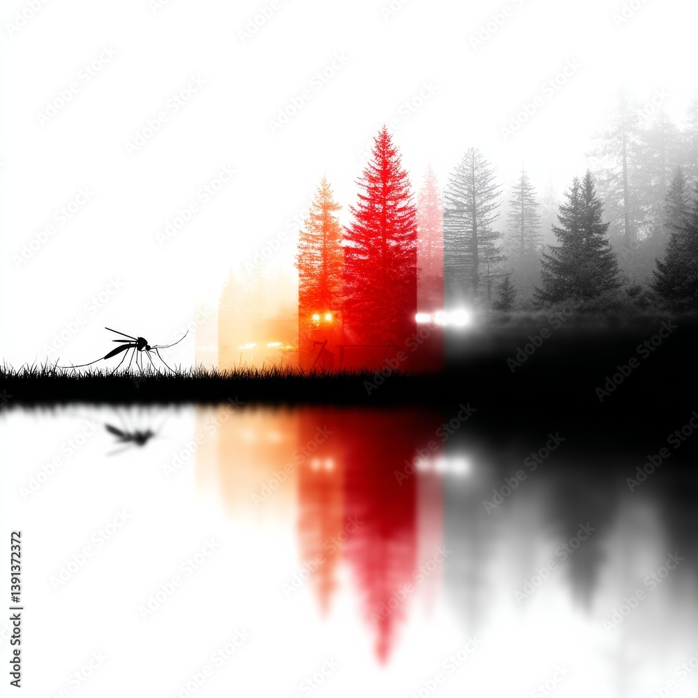 Poster A Mosquito's View: Forest Reflection with Gradient and an Eerie, Abstract Atmosphere Creating a Unique Landscape