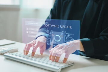 Update software application upgrade technology concept. Software update or Operating system, patch update, updating progress bar, Install app patch, new version, Improved security, program downloading