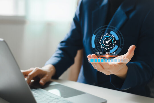 Update software application upgrade technology concept. Software update or Operating system, patch update, updating progress bar, Install app patch, new version, Improved security, program downloading